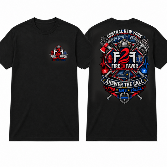 F2F Answer the Call black tee, apparel front and back views